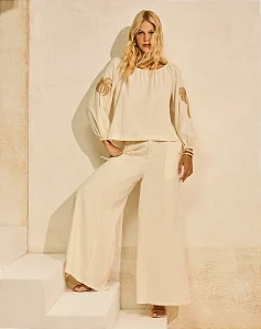 Calca maxi pantalona natural Claudia Rabelo ccf 3612 2666