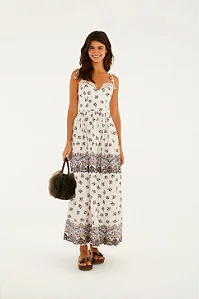 Vestido longo alcas rosa rio estampada Farm 370734