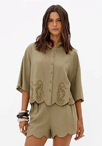 Camisa manga curta com linho verde MYFT 502ca001828