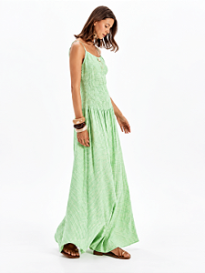 Vestido longo de alça com linho listras verde 502VE011790