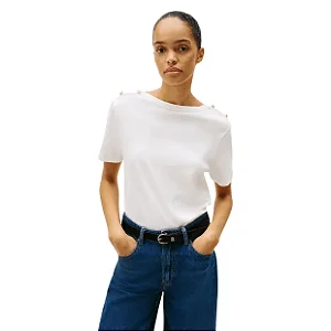 Camiseta Tommy Hilfiger Botão Dourado Off White THWW0WW42907