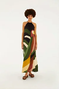 Vestido longo listraarara estampada Farm 368614