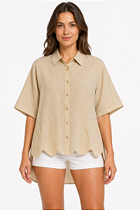 Camisa manga curta com linho areia MYFT 502CA001828