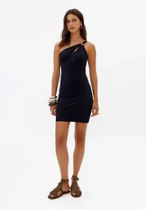 Vestido ombro unico curto de malha preto MYFT 502VE013313