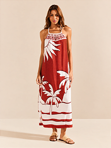 Vestido longo frente unica estampada De Chelles SP1835BQ