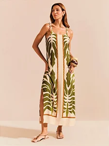 Vestido longo detalhe viscosa estampada De Chelles SP1981BQ