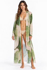 Saida de praia longa tule estampada De Chelles SP1916BQ