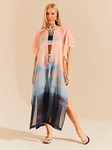 Saida de praia longa voil estampada De Chelles SP1744BQ