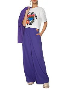 Calça reta pregas frente roxo Farm 313256