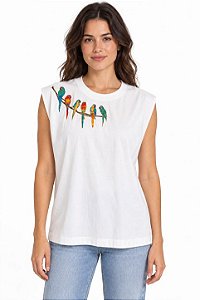 T-shirt bordada araras off white Farm 375075
