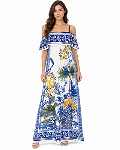Vestido longo pala jardim oriental estampada Farm 372475