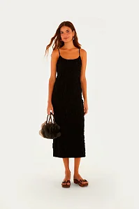 Vestido longo textura preto Farm 367140