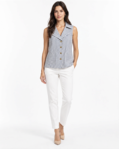 Blazer sem mangas com faixa listras Claudia Rabelo BZF 361 1 1413