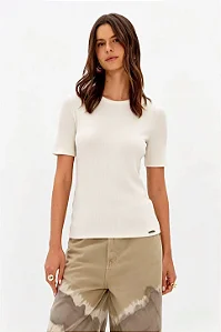 Blusa canelada manga curta off white MYFT 502BL010078