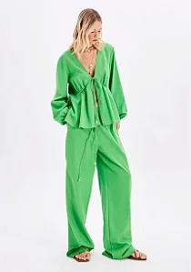 Calça elastico com linho verde MYFT 502CF003115