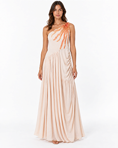 Vestido ombro unico com drapeado off white MYFT 502VE013216