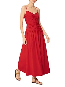 Vestido franzido frente vermelho Farm 350671
