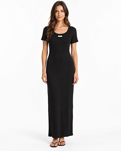 Vestido canelado longo preto MYFT 502VE011896