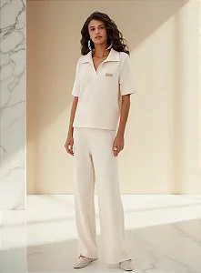 Calça wide leg cintura media off white MYFT 502CF002976