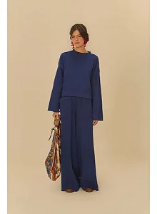 Calça bolsos textura azul marinho Farm 338343