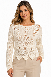 Blusa tricot manga longa off white MYFT503BL001778