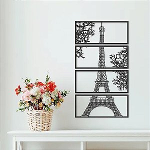 Quadro Decorativo Vazado Torre Eiffel Paris MDF 3mm Preto