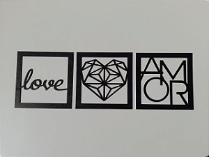 Quadro Decorativo Vazado Amor Love 3mm Preto
