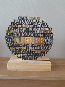Troféu de Palavras Café Cofee em MDF para Decoração com Base de Pinus Letreiro Enfeite - 1 unidade