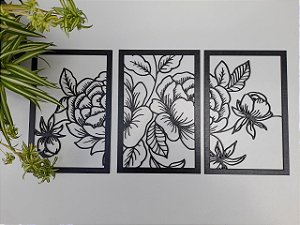 Quadro Decorativo Vazado Rosas 3mm Preto