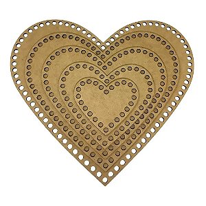 Base Coração Diversos Cesto Fio de Malha/Crochê MDF - Kit 5 unidades