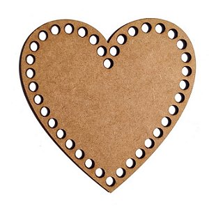 Base Coração 30cm Cesto Fio de Malha/Crochê MDF - Kit 10 unidades