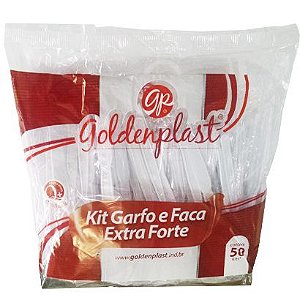 Kit Garfo e Faca Refeição Branco Master Sachê Pacote 25 cj.