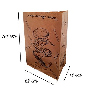 Saco de Papel Kraft 22x14x34 Fast Food Delivery  Gr 80 100 Unidades