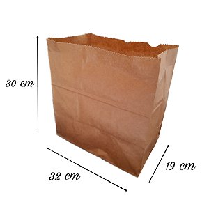 Saco de Papel Kraft 32x19x30 Lisa Food Service Gr 80 100 Unidades