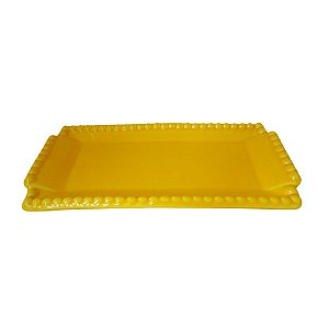 BANDEJA RETANGULAR BOLINHA PORCELANA AMARELO