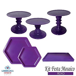 Kit Festa Mosaico Roxo Peças Decorativas Mesa Só Boleiras