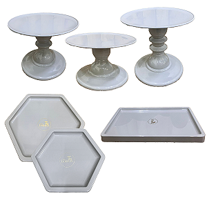 Kit Festa Mosaico Cinza Peças Decorativas Mesa Só Boleiras