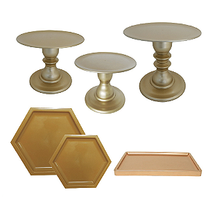 Kit Festa Mosaico Dourado Peças Decorativas Mesa Só Boleiras