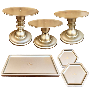 Kit Festa Mosaico Dourado Peças Decorativas Mesa Só Boleiras