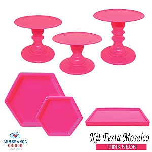 Kit Festa Mosaico Pink Neon Peças Decorativas Só Boleiras