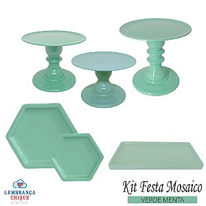 Kit Festa Mosaico Verde Menta Peças Decorativas Só Boleiras