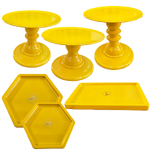 Kit Festa Mosaico Amarelo Gema Peças Decorativas Só Boleiras
