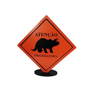 DISPLAY MDF PLACA DINOSSAURO TRICERATOPS LARANJA