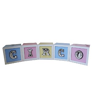 Jogos de Cubos MDF Circo 10x10 Candy Color Decorativo Letras