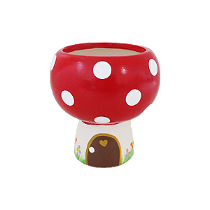 Cachepot Cogumelo Casinha Decorativo Vermelho Cerâmica