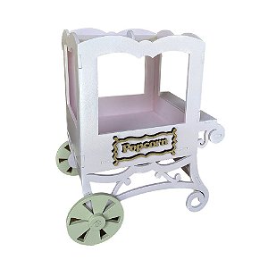 Carrinho De Pipoca Rosa Bebê Rodas Bege Festa Circo Mdf