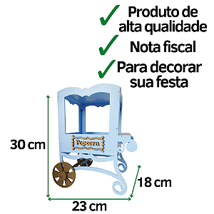 Carrinho De Pipoca Azul Bebê Rodas Bege Festa Circo Mdf