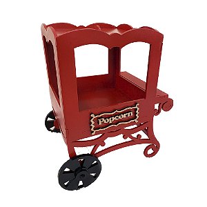 Carrinho De Pipoca Vermelho Rodas Preta Festa Circo Mdf