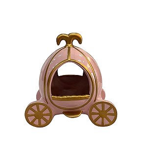 CARRUAGEM CERAMICA DOURADA COM ROSA