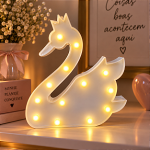 Cisne Branco Led Luz Amarela Decorativo Enfeite 26CM